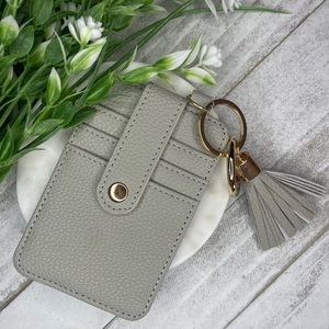 Keychain Wallet, Travel Wallet, Small Gray Faux Leather Wallet